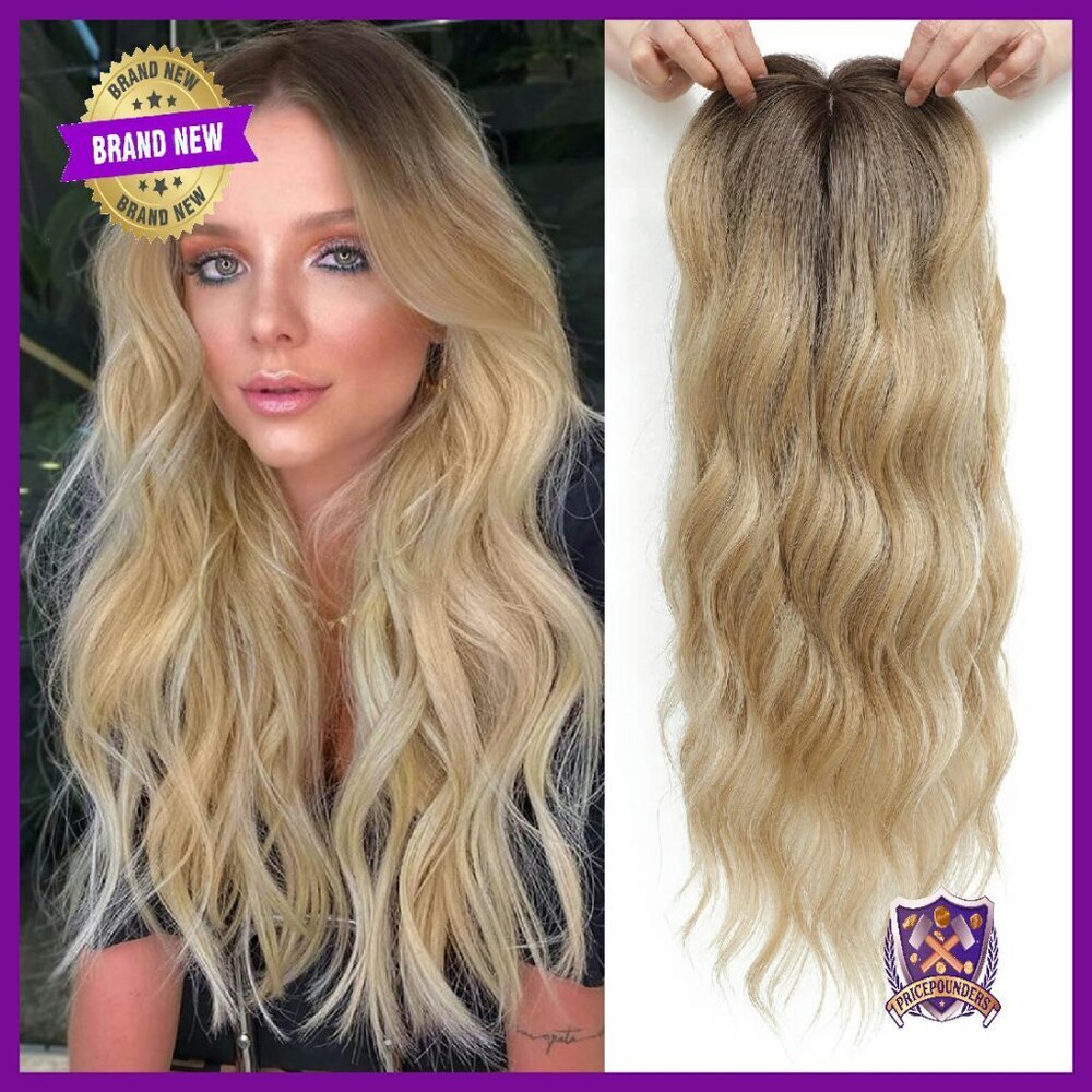 20-Inch Synthetic Wavy Hair Topper with Large 7x7 Base Clip-In